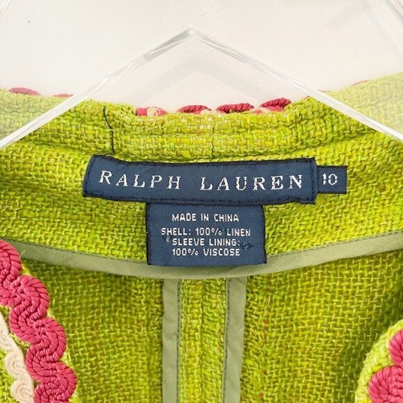 Ralph Lauren Green Linen Embroidered Tapestry Jacket Coat Artsy Lagenlook Artisa - Picture 8 of 8